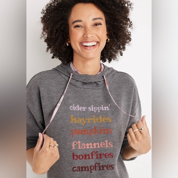 Maurices Fleece Hoodie with Plaid Hood Graphic Long Sleeve Sweatshirt Size M - Picture 2 of 16